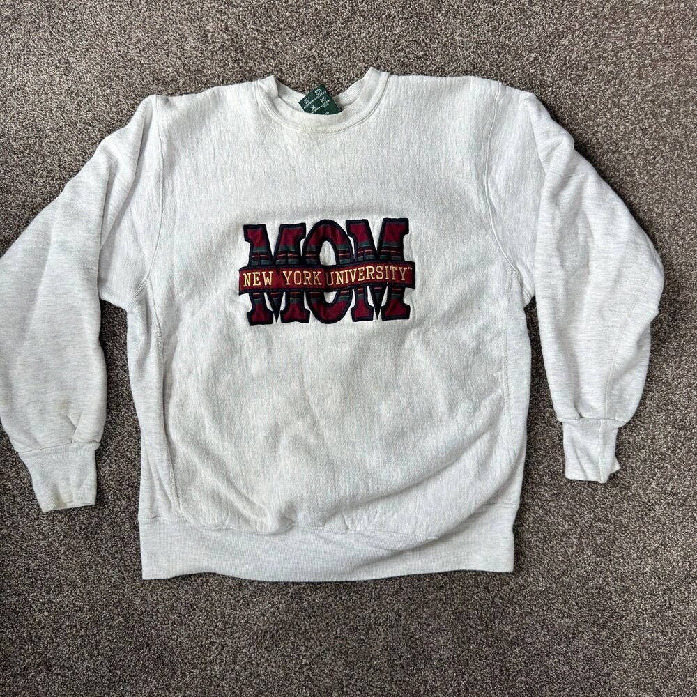 Vintage 90s NYU New York University MOM Embroidered Sweatshirt Grey